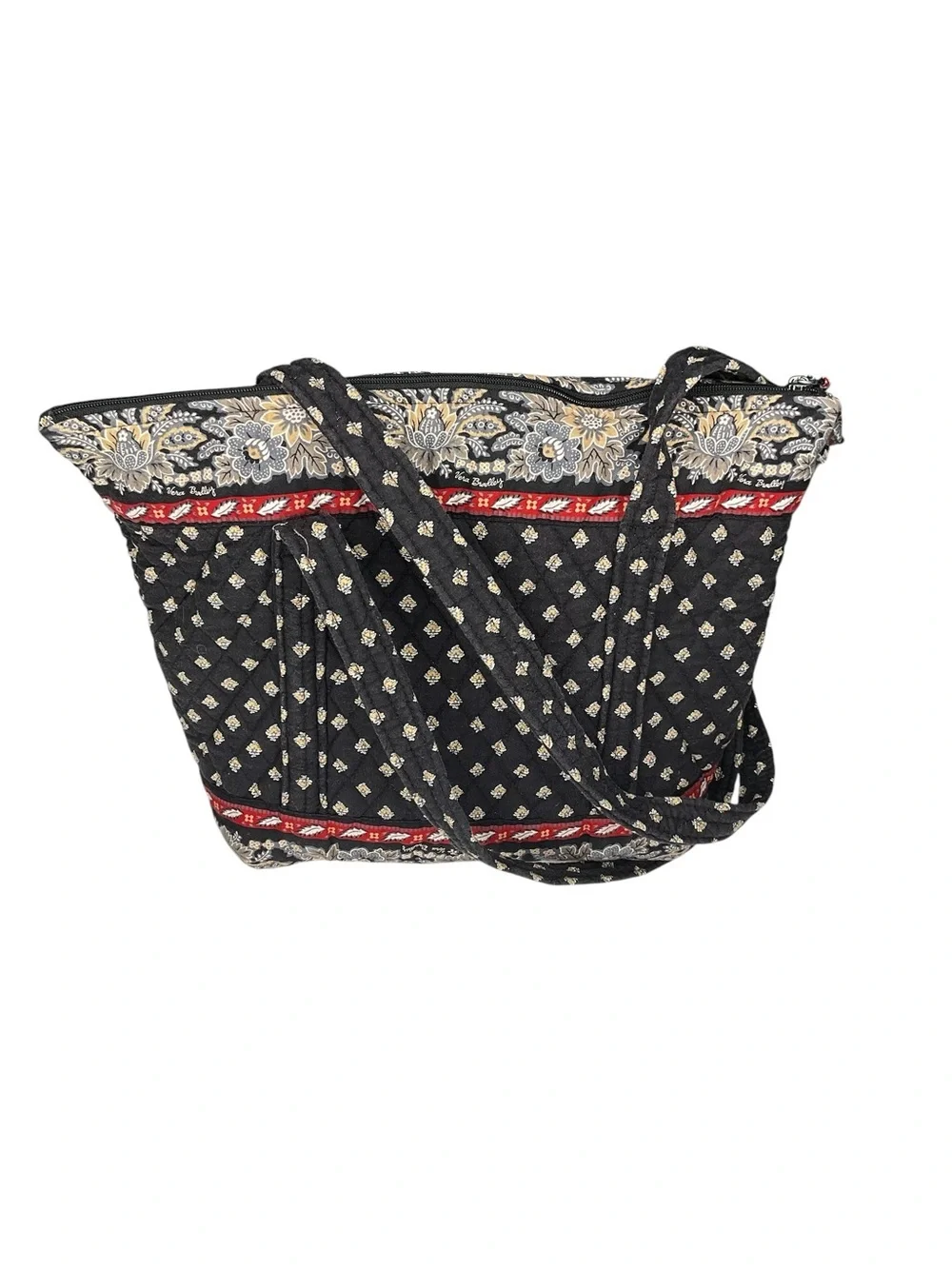 Vera Bradley Black Quilted Floral Print Tote Bag Shoulder Purse Large